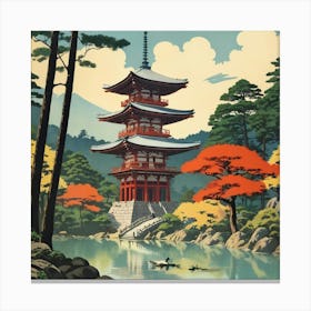 Nara Park Japan Vintage Travel Art 2 Art Print 3 Canvas Print