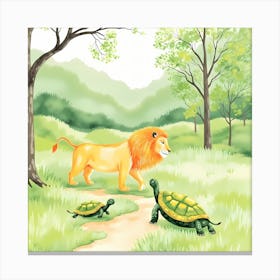 Lion And Turtles In The Forest 2 Canvas Print