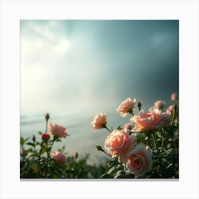 Pink Roses On The Beach 3 Canvas Print