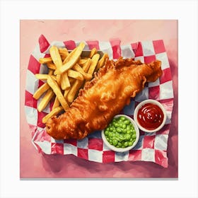 Fish & Chips Pink Checkerboard 3 Canvas Print