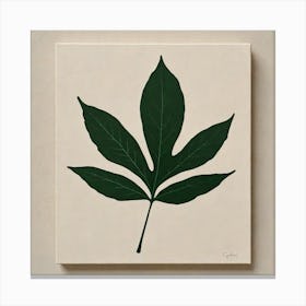 Minimal Acrylic Painting A Solitary Leaf In Made By Acrylic Dark Green With Simple Clean Lines On A Canvas Print