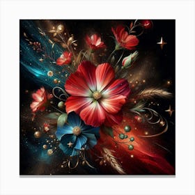 Flowers On A Black Background Canvas Print