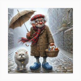 Old Man With Umbrella Canvas Print