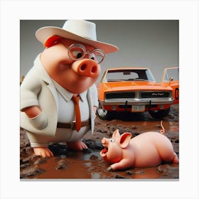 Pig And Car Canvas Print