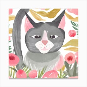 Pink Cat Watercolor Painting Canvas Print