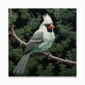 Ohara Koson Inspired Bird Painting Cardinal 4 Square Canvas Print
