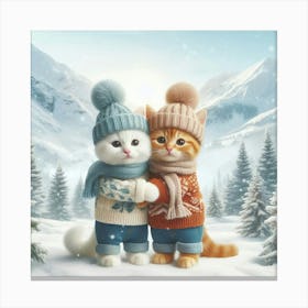 Two Kittens In Winter Canvas Print