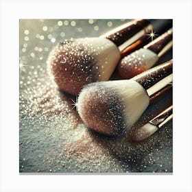 Shimmery Makeup Brushes Wall Art: An Artistic Display of Beauty Tools for Glamorous and Feminine Decor Print Art Canvas Print