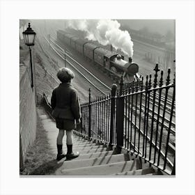 Boy Looking At A Train Canvas Print
