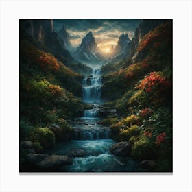 Waterfall In The Mountains Canvas Print