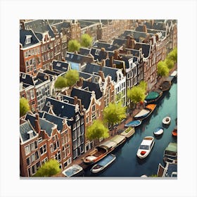 Amsterdam Canal Summer Aerial View Painting Art Print 1 Canvas Print