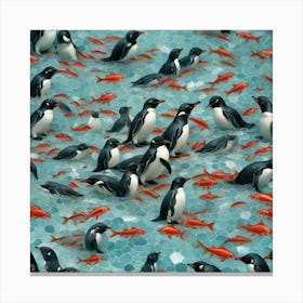 Penguins And Fish Canvas Print