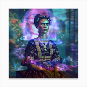 Frida's Virtual Gallery Series. Kahlo is Her Own Virtual Curator. Canvas Print