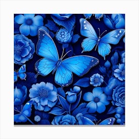 Blue Flowers And Butterflies 2 Canvas Print