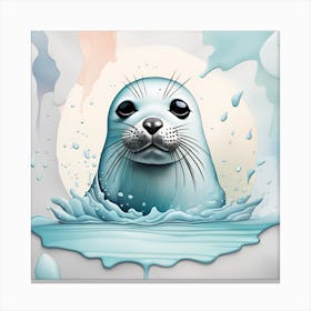 Seal In The Water Watercolor Dripping Canvas Print