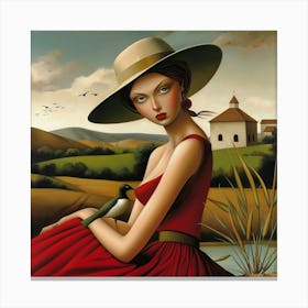 Woman With A Bird Canvas Print