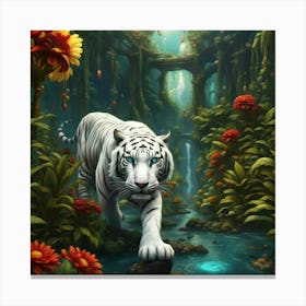 White Tiger In The Jungle Canvas Print