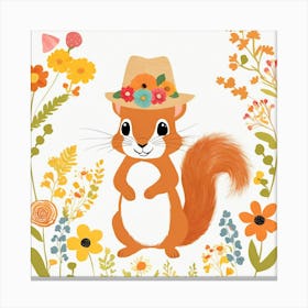 Floral Baby Squirrel Nursery Illustration (5) Canvas Print