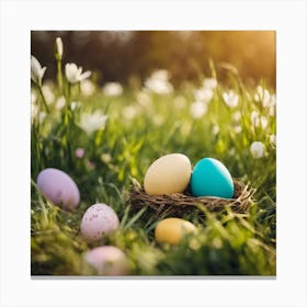 Easter Eggs In The Grass Canvas Print