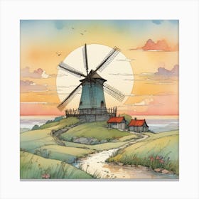 Windmill At Sunset Canvas Print