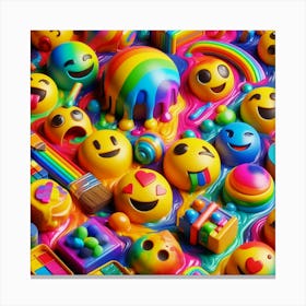 A 3D illustration of colorful emojis, paint splatters, and playful elements. Canvas Print