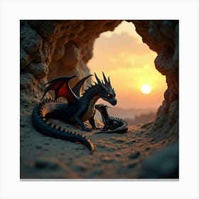 Dragon With Baby Dragon Canvas Print