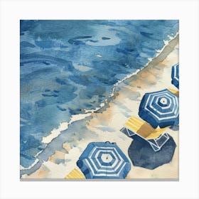 Blue Umbrellas On The Beach 3 Canvas Print