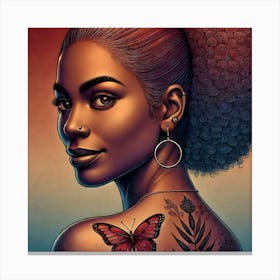 Butterfly Tattooed Black Woman Canvas Print