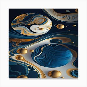 Blue And Gold Abstract Painting Canvas Print