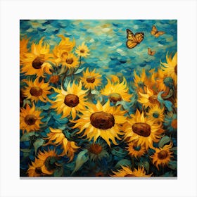 Sunflowers And Butterflies 7 Canvas Print