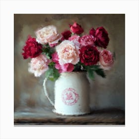 Pink Heirloom Roses In A Victorian Milk Can Canvas Print