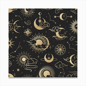 Asian Seamless Pattern With Clouds Moon Sun Stars Vector Collection Oriental Chinese Japanese Korean Style Canvas Print
