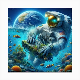 Distant Astronaut Falling Under The Ocean Canvas Print