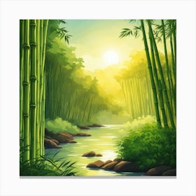 A Stream In A Bamboo Forest At Sun Rise Square Composition 15 Canvas Print