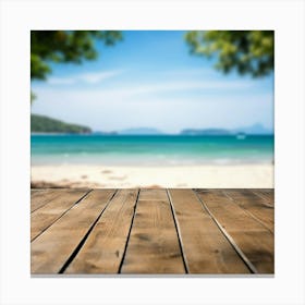 Wooden Table On The Beach Canvas Print