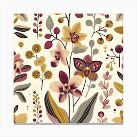 Scandinavian style,Pattern with yellow and burgundy Orchid flowers 3 Canvas Print