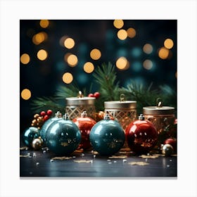 Christmas Decorations On A Table Canvas Print