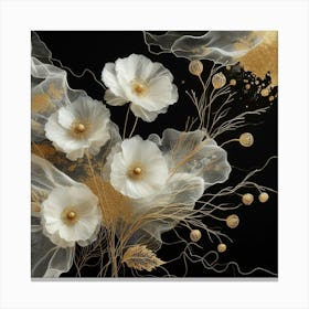 White Flowers With Gold Leaves Canvas Print