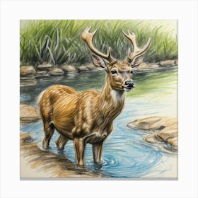 Deer In The Stream 3 Canvas Print