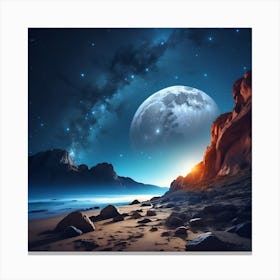 quiet Night Scene With Bright Moon And Stars 4 Canvas Print