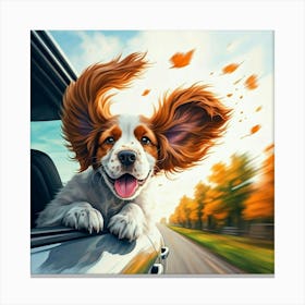 Dog In A Car in the Fall Canvas Print