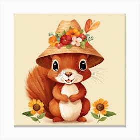 Floral Baby Squirrel Nursery Illustration (30) Canvas Print