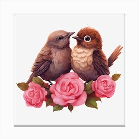 Birds On Roses Canvas Print