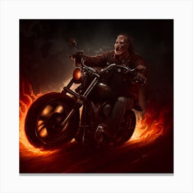 Man Riding A Motorcycle On Fire Canvas Print