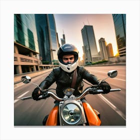 Man Riding Motorcycle In City 2 Canvas Print