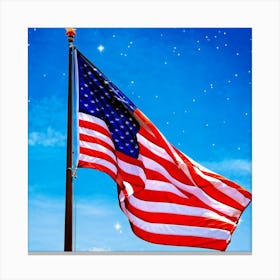 American Flag Unfurled Against A Clear Blue Sky Stars Centered Stripes Flowing Gracefully Overlai Canvas Print