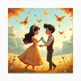 Make a 3D vector of a cute princess and prince, Canvas Print