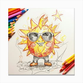 Sun With Sunglasses Canvas Print