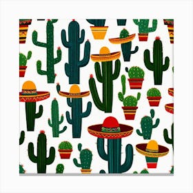 Mexican Cactus Pattern 16 Canvas Print