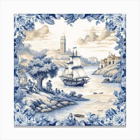 Cornwall England Delft Tile Illustration 1 Canvas Print